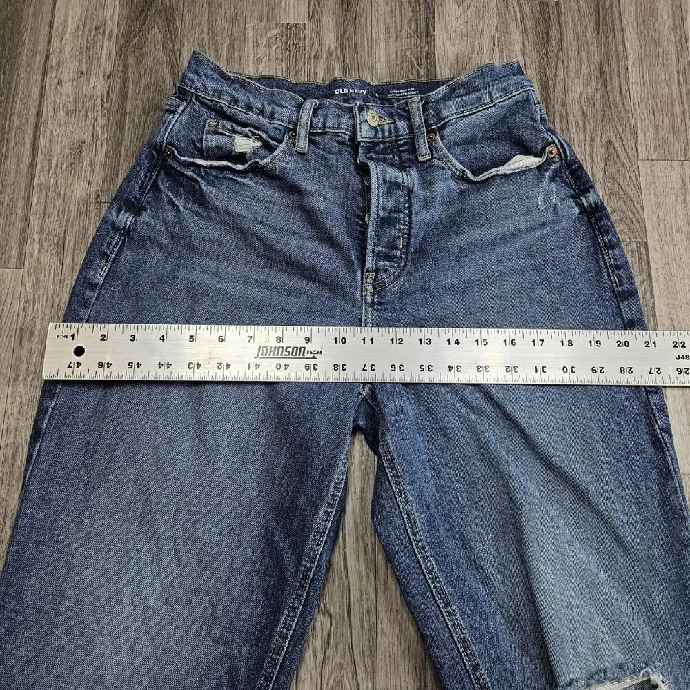 Old Navy High‎ Rise Sky-Hi Straight Jeans Womens 6 Medium Wash Distressed Denim